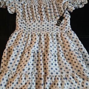 Liberty Love Floral Ruffle Dress in Blue and White